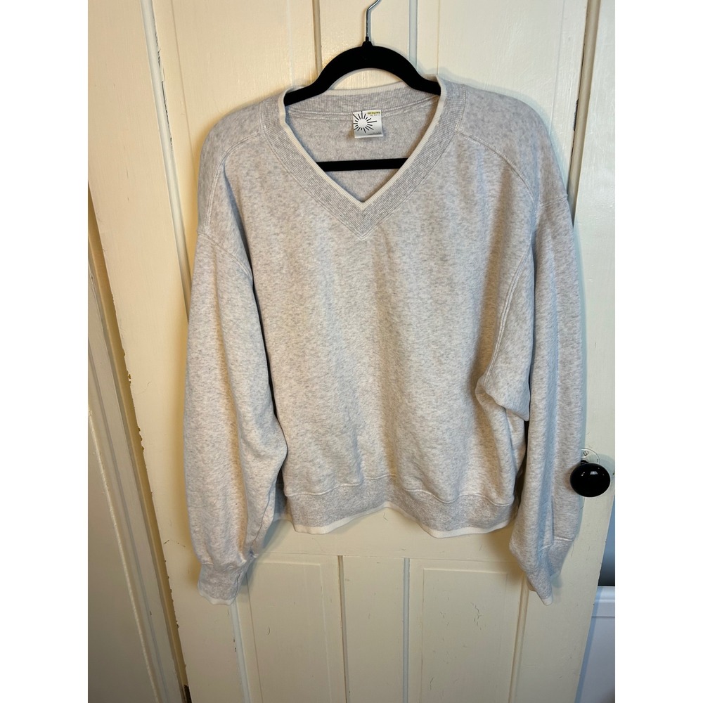 OFFLINE By Aerie Cloud Fleece V-Neck Crew Sweatshirt Gray XL Heathered Pullover